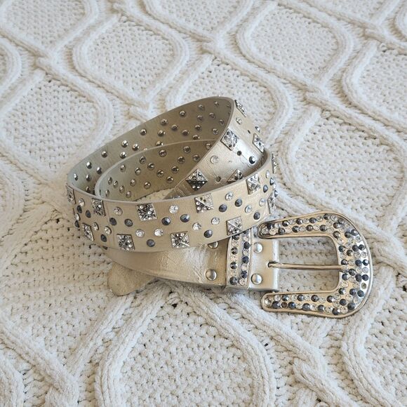 Buckle Accessories - Y2K Buckle Brand Rhinestone Gold Studded Faux Leather Belt Size M